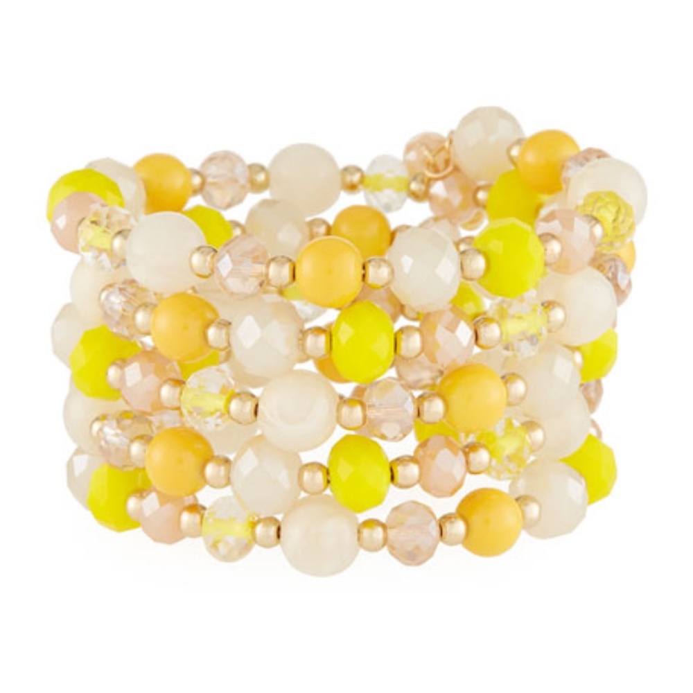 GREENBEADS Vintage-Inspired Yellow Beaded Wrap Bracelet